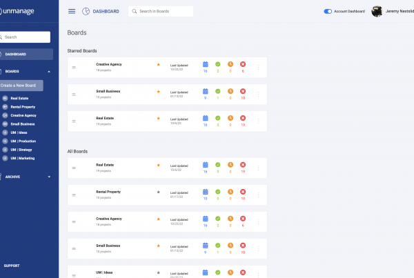 Unmanage dashboard view
